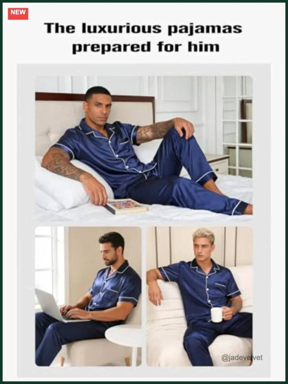 Men's Satin Pajama Set Short Sleeve Button Down Lightweight Sleepwear 2-Piece